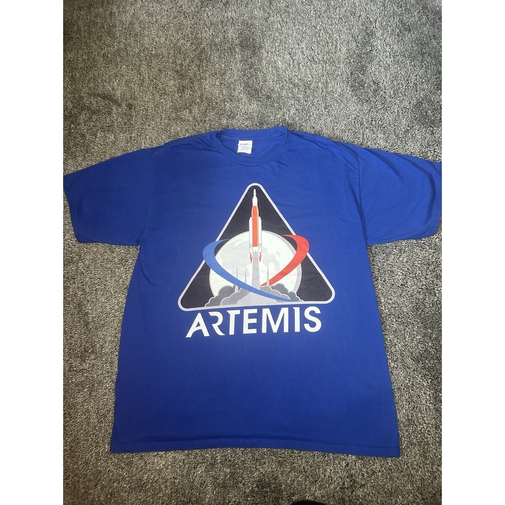NASA Artemis Space Program Rocket T Shirt Men's Large Blue Moon Graphic Tee